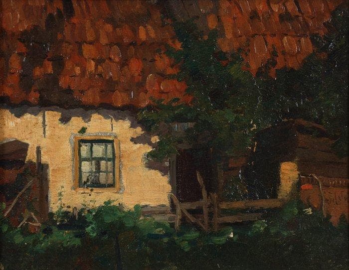 Willem Hendrik van der Nat (1864–1929) - Boerderij met rode, Antiek en Kunst, Kunst | Schilderijen | Klassiek