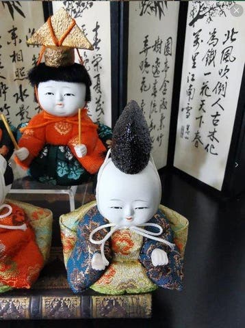 Set van 5 Japanse vintage handgemaakte Hina-poppen /