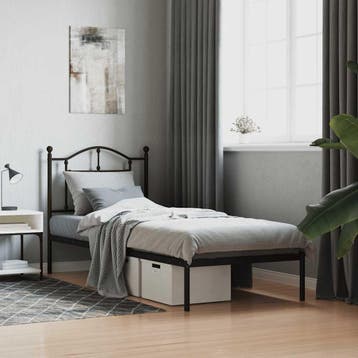 vidaXL Bedframe met hoofdbord metaal zwart 90x200 cm, Verzenden