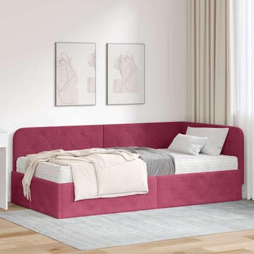 vidaXL Hoek Bed Frame Wijnrood 90 x 190 cm Fluweel, Verzenden, Nieuw