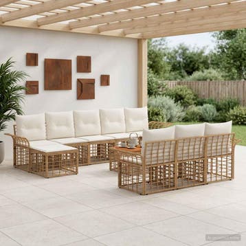 vidaXL Buiten bank set 11 st Natuurlijk en Crème Wit, Tuin en Terras, Verzenden, Nieuw