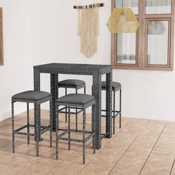 vidaXL 5-delige Tuinbarset met kussens poly rattan grijs, Verzenden, Nieuw