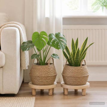vidaXL Plantenpot met handvatten 2 st Naturel Ø 45 x 36 cm, Tuin en Terras, Verzenden, Nieuw