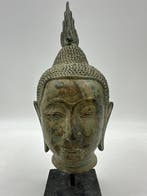 Tête de buddha en bronze ancienne - sculptuur - Thailand, Antiek en Kunst
