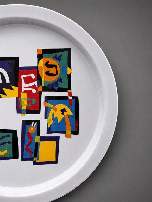 Emaille-dienblad van metaal - Ugo Nespolo for Lavazza -, Antiek en Kunst, Antiek | Wandborden en Tegels