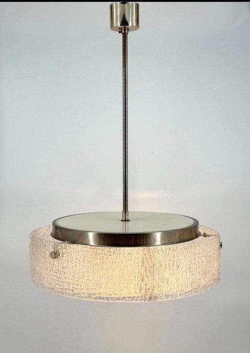 Lampe à suspendre - Chrome, Verre, verre de glace, Antiquités & Art, Antiquités | Éclairage