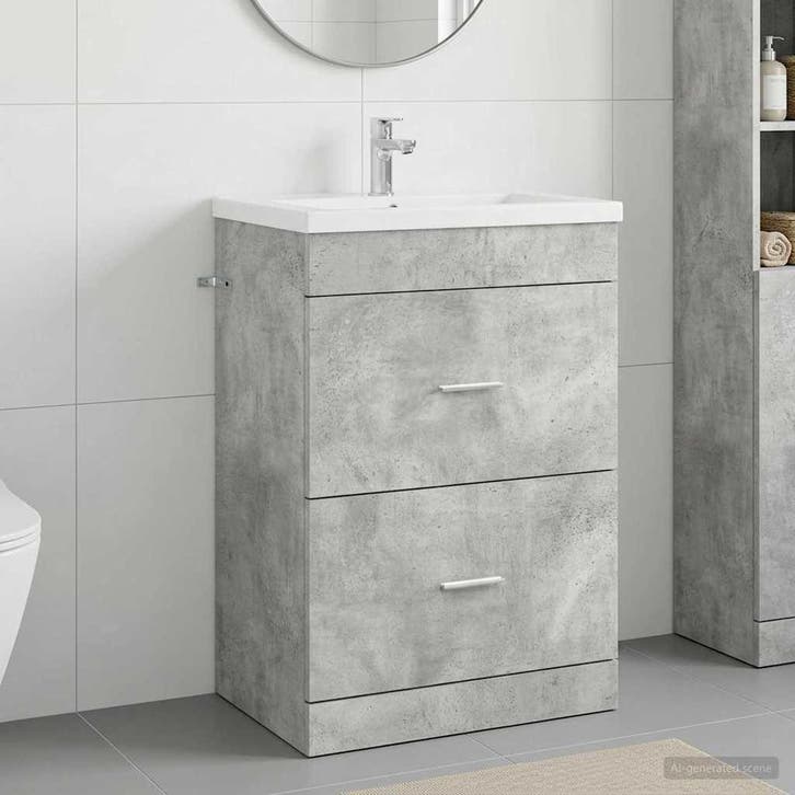 vidaXL Badkamer Onder Het Wastafel Kast Betongrijs 56 x 37,5, Huis en Inrichting, Tafels | Kaptafels, Nieuw, Verzenden