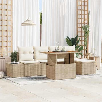 vidaXL Tuinbank Set 6 st Beige Poly rattan, Verzenden, Nieuw