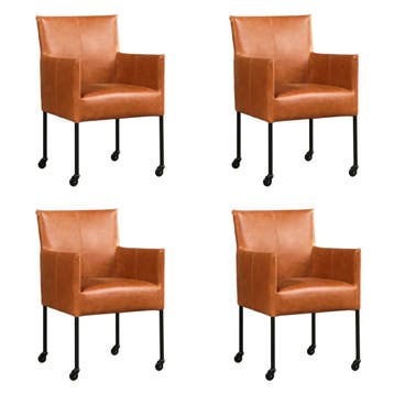 Set van 4 Leren eetkamerstoelen Desire - Vintage Cognac, Ophalen of Verzenden, Nieuw, Leer, Eén