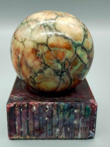 sculptuur, Marmor Kugel auf Sockel – Dekorative Skulptur –, Antiek en Kunst