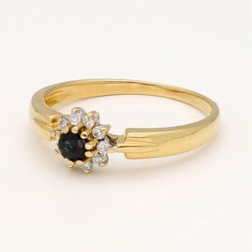 Bague - 18 carats Or jaune Diamant (Naturelle) - Saffier -, Handtassen en Accessoires, Ringen, Nieuw