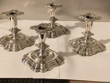 Kandelaber (4) - .830 zilver - Set Zilveren Kandelaars, Antiek en Kunst