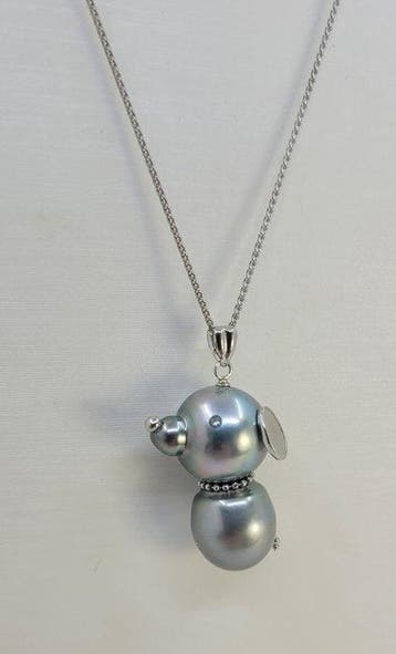Collier avec pendentif - 18 carats Or blanc, Perles de, Bijoux, Sacs & Beauté