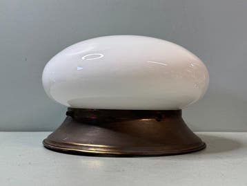 Lampe - Plafonnier Art Déco vintage en verre opalin et, Antiquités & Art