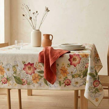 AA151 - Gobelin tafellaken met bloemmotief en groene rand -