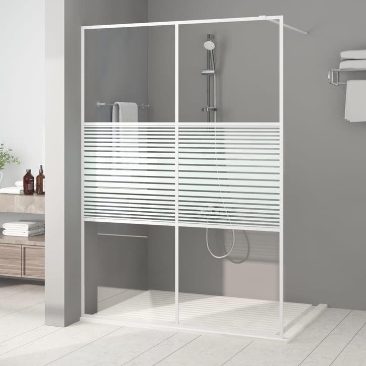 vidaXL Inloopdouchewand 140x195 cm transparant ESG-glas wit, Doe-het-zelf en Bouw, Sanitair, Nieuw, Verzenden