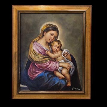 Scuola italiana (XX), Firmato G. Odierna - Madonna del, Antiek en Kunst, Kunst | Schilderijen | Klassiek