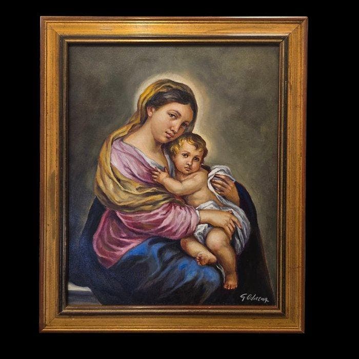 Scuola italiana (XX), Firmato G. Odierna - Madonna del, Antiek en Kunst, Kunst | Schilderijen | Klassiek