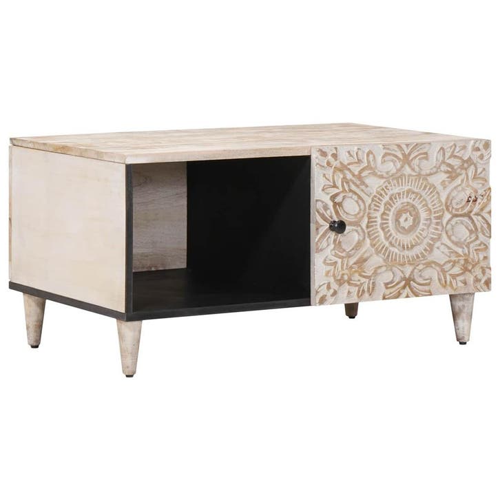 vidaXL Salontafel Wit 80 x 50 x 40 cm Massief Mango Hout, Huis en Inrichting, Tafels | Salontafels, Nieuw, Verzenden