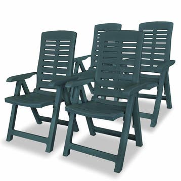 vidaXL Verstelbare klapstoelen, 4 stuks, groen plastic, Tuin en Terras, Tuinstoelen, Verzenden, Nieuw