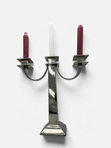 Large 3-Light Silver-Plated Candelabra - Art Deco /, Antiquités & Art