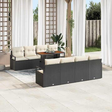 vidaXL Tuinbank Set 9 st 8-Aantal zitplaatsen Zwart en Crème, Verzenden