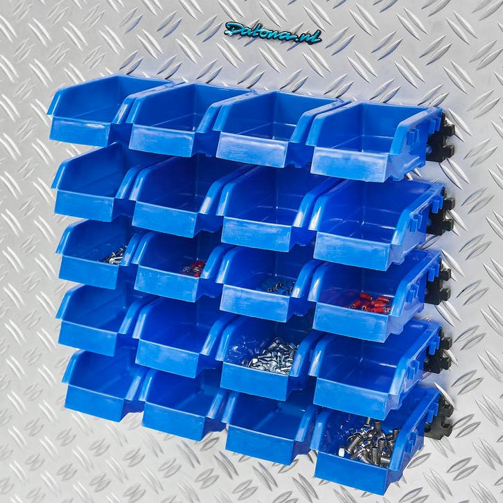 Datona 20-delige bakkenset met 5 muurrails - Datona - Blauw, Doe-het-zelf en Bouw, Werkbanken, Ophalen of Verzenden