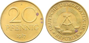 Duitsland 20 Pfennig Ddr 1987 A stempelglanz fein/matt Me..., Verzenden, België