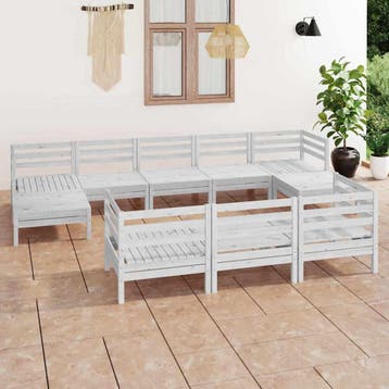 vidaXL 10-delige Tuin Lounge Set Wit Stevig Hout Grenen, Verzenden