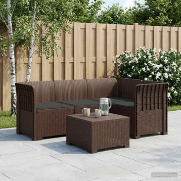 vidaXL 4-Persoons Tuin Sofa met Kussens Rattan Look PP Bruin, Verzenden