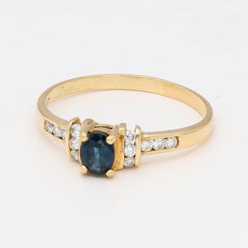 Bague - 18 carats Or jaune Saphir - Diamant, Bijoux, Sacs & Beauté
