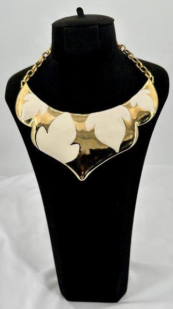 Heidi Daus - Rachel Zoe Gold Plated & Ivory Tone Enamel Bib, Nieuw