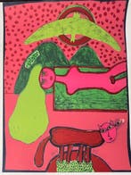 Corneille (1922-2010) - Ancienne lithographie Visage au, Antiquités & Art