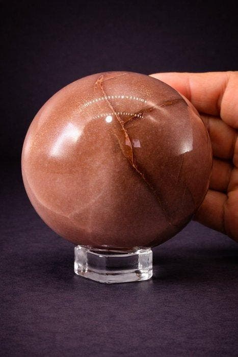 Premium Perzikmaansteen Bol met zacht gloeiende flits - Ø 85, Collections, Minéraux & Fossiles