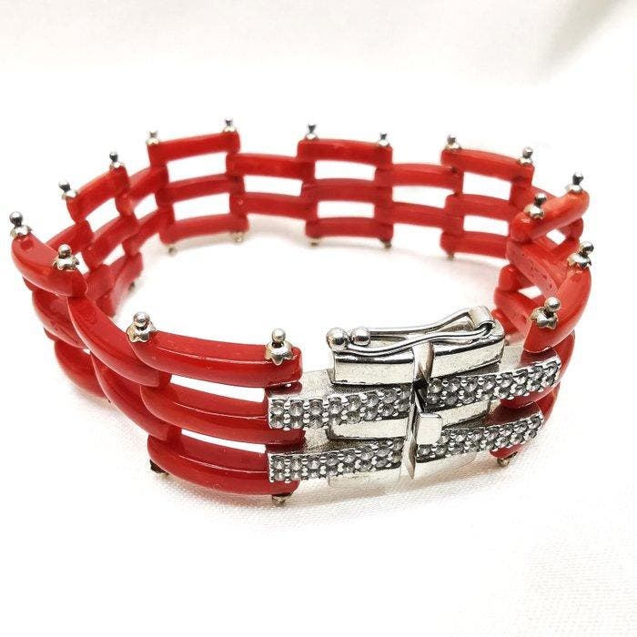 Bloedkoraal - Zilver - Armband - handgemaakt, Collections, Minéraux & Fossiles