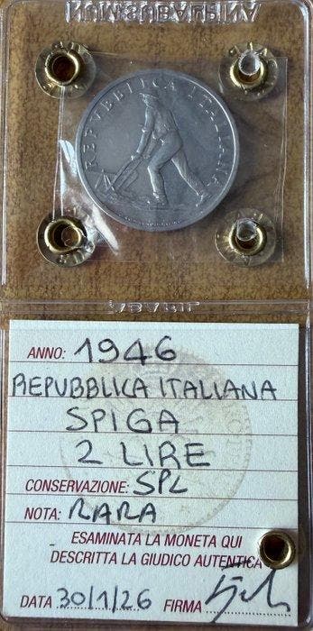 Italië. 2 Lire 1946 Spiga, Postzegels en Munten