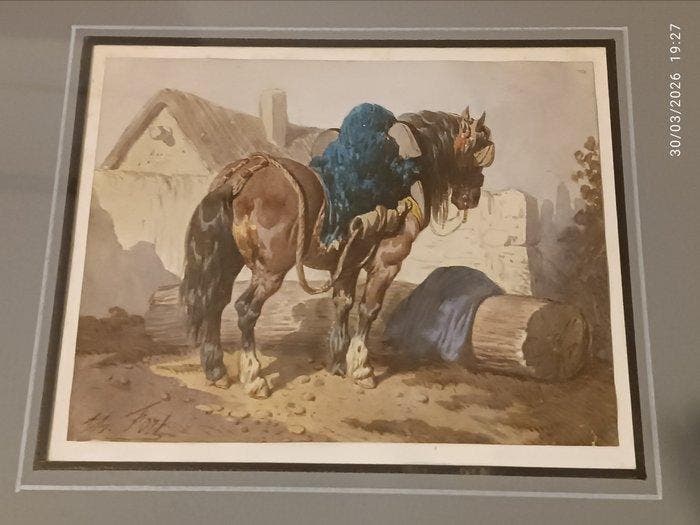 Theodore Fort (1810-1896) - Cavallo da lavoro - NO RESERVE, Antiek en Kunst, Kunst | Schilderijen | Klassiek