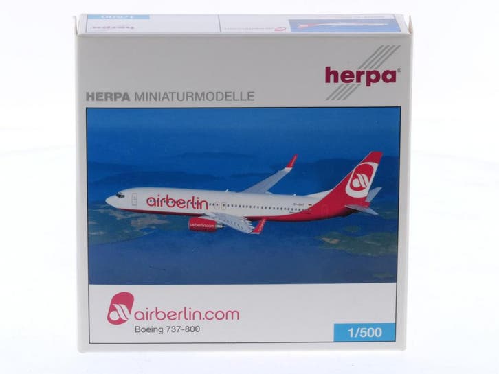 Schaal 1:500 Herpa 505079 Boeing 737-800 Air Berlin Reg...., Hobby en Vrije tijd, Modelbouw | Vliegtuigen en Helikopters, Zo goed als nieuw