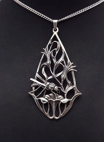 Argent, Art nouveau, Lelies. - Collier avec pendentif -, Antiek en Kunst