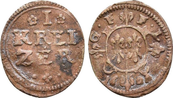 Kipper Kupfer 1 Kreuzer 1622 Fugger Babenhausen Wellenbur..., Timbres & Monnaies, Monnaies | Europe | Monnaies non-euro, Envoi