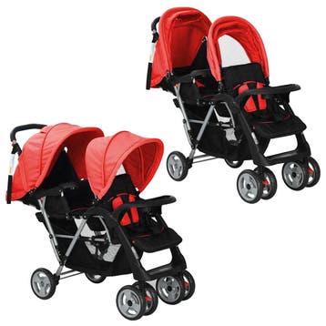 vidaXL Kinderwagen dubbel staal rood en zwart, Kinderen en Baby's, Verzenden, Nieuw