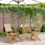 vidaXL 3-delige Bistroset stof en massief hout taupe, Verzenden, Nieuw