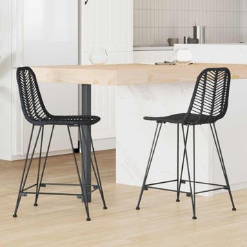 vidaXL Barkruk 2 st Zwart 44,5 x 54,5 x 97,5 cm Riet en, Huis en Inrichting, Verzenden, Nieuw