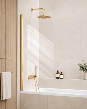 Badwand Torino 60 x 140 cm Goud Badscherm Draaibaar 5 mm, Verzenden, Nieuw