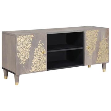 vidaXL TV Kast Grijs 105 x 33 x 46 cm Massief Mango Hout, Huis en Inrichting, Woonaccessoires | Cd- en Dvd-rekken, Verzenden, Nieuw