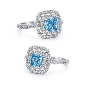 Ring - 14 karaat Witgoud - 3.42ct. tw. Blauw Diamant (Fancy, Nieuw