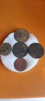 België, Nederland, Duitsland. 1 Liard, un Denier, 5 Pfenning