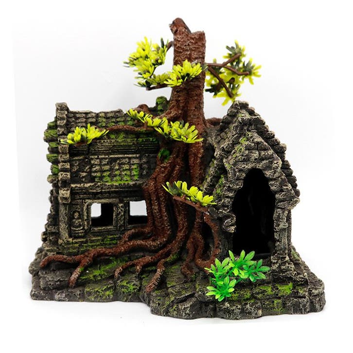 Ruïne met boom 21cm/ Aquariumdecoratie As-155 (Hardscaping), Animaux & Accessoires, Poissons | Aquariums & Accessoires, Envoi