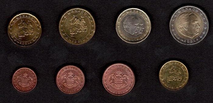 Monaco. Series 1 Cent - 2 Euro 2001/2002 (2 series) (Zonder, Timbres & Monnaies, Monnaies | Europe | Monnaies non-euro