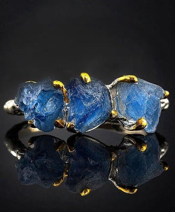 Bague en saphir bleu brut - Argent sterling 925 - Pierre